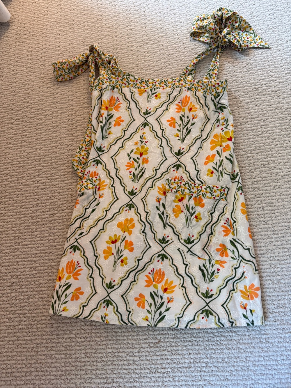 Hermoza White Floral Maxi Dress with Orange and Green Accents